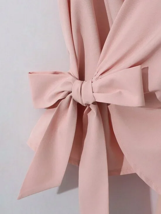 Pink Elegant Women's Two-Piece Set with Shawl Neck Camisole and Wide Leg Pants - Picture 3 of 5